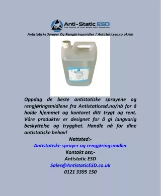Antistatiske Sprayer Og Rengjøringsmidler  Antistaticesd.co.uknb