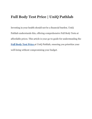 Full Body Test Price | UniQ Pathlab