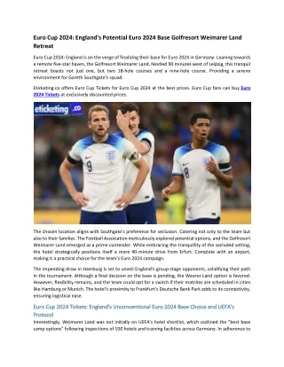 Euro Cup 2024 England's Potential Euro 2024 Base Golfresort Weimarer Land Retreat