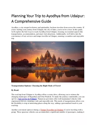 Planning Your Trip to Ayodhya from Udaipur: A Comprehensive Guide