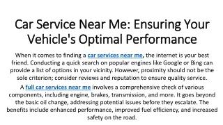 Car Service Near Me Ensuring Your Vehicle's Optimal Performance