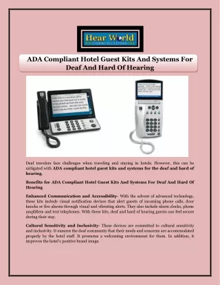 ADA Compliant Hotel Guest Kits And Systems For Deaf And Hard Of Hearing