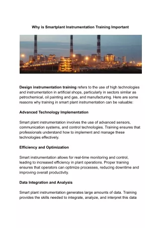 Why is Smartplant Instrumentation Training Important