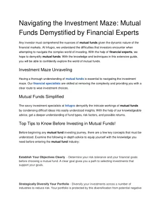 Navigating the Investment Maze_ Mutual Funds Demystified by Financial Experts