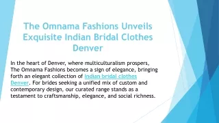 The Omnama Fashions Unveils Exquisite Indian Bridal Clothes Denver