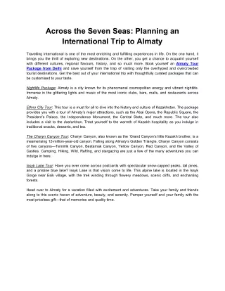 Across the Seven Seas Planning an International Trip to Almaty