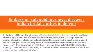 Embark on splendid journeys discover indian bridal clothes in denver