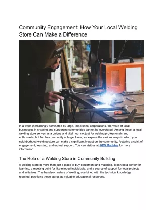 Local Welding Store Impact - Community And Growth
