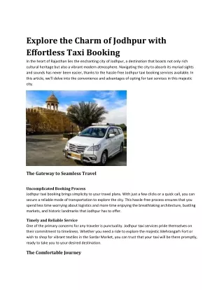 Explore the Charm of Jodhpur with Effortless Taxi Booking