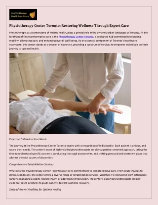 Physiotherapy Center Toronto: A Hub of Healing and Rehabilitation