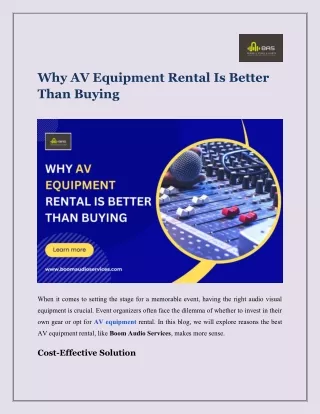 Why AV Equipment Rental Is Better Than Buying