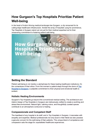 How Gurgaon's Top Hospitals Prioritize Patient Well-being