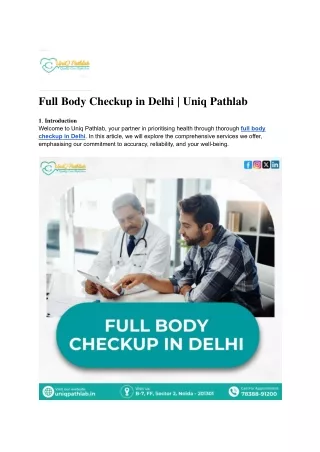 Full Body Checkup in Delhi _ Uniq Pathlab