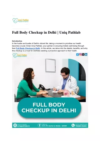 Full Body Checkup in Delhi _ Uniq Pathlab