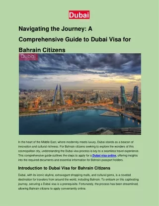 Navigating the Journey: A Comprehensive Guide to Dubai Visa for Bahrain Citizens