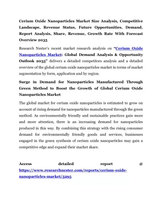 Cerium Oxide Nanoparticles Market Opportunities, Demand 2035
