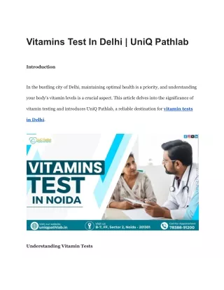 Vitamins Test In Delhi | UniQ Pathlab