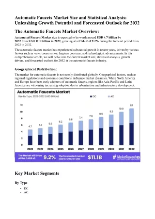 Automatic Faucets Market Size and Statistical Analysis: Unleashing Growth Potent