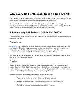 Why Every Nail Enthusiast Needs a Nail Art Kit