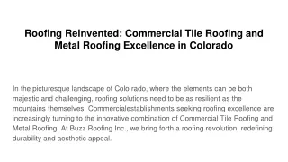 Roofing Reinvented Commercial Tile Roofing and Metal Roofing Excellence in Colorado