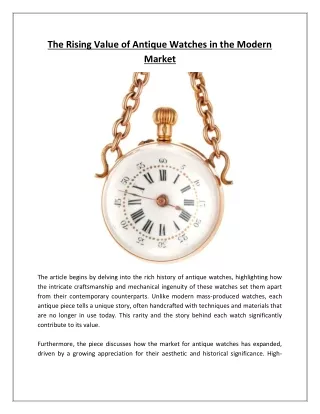 The Rising Value of Antique Watches in the Modern Market