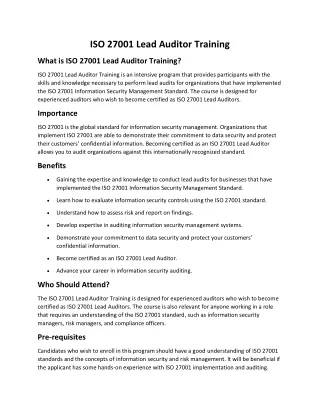 ISO 27001 Lead Auditor Training