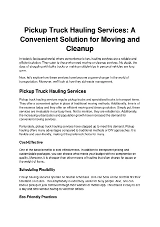 Pickup Truck Hauling Services A Convenient Solution for Moving and Cleanup