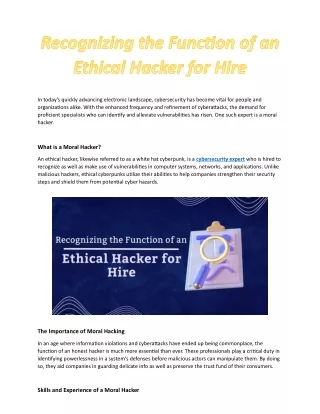 Recognizing the Function of an Ethical Hacker for Hire