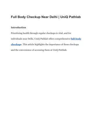 Full Body Checkup Near Delhi | UniQ Pathlab