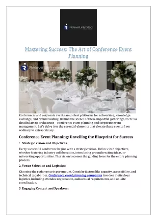 Mastering Success: The Art of Conference Event Planning