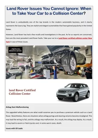 Land Rover Issues You Cannot Ignore- When to Take Your Car to a Collision Center