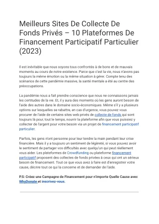 Top 10 Des Sites De Financement Participatif Particulier  Commencez Le Financement Participatif Gratuit