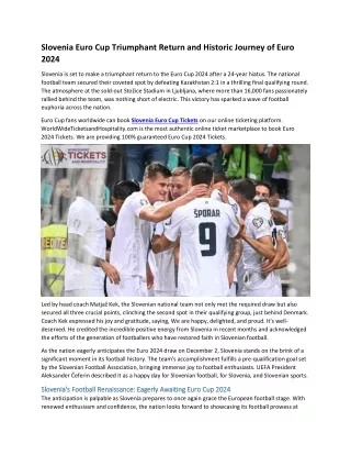28WTH-Slovenia's Euro Cup Triumphant Return and Bosnia's Historic Journey of Euro 2024