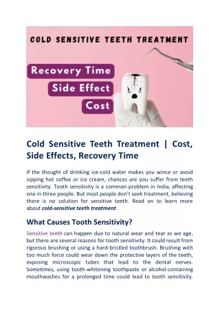 Everything You Must Know About Treatment For Cold Sensitive Teeth