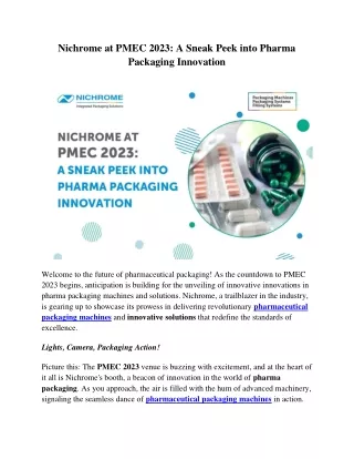 Nichrome at PMEC 2023: A Sneak Peek into Pharma Packaging Innovation