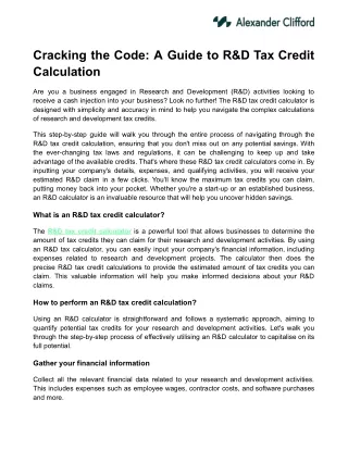Cracking the Code: A Guide to R&D Tax Credit Calculation