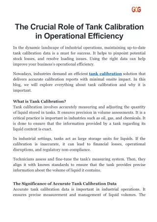 The Crucial Role of Tank Calibration in Operational Efficiency