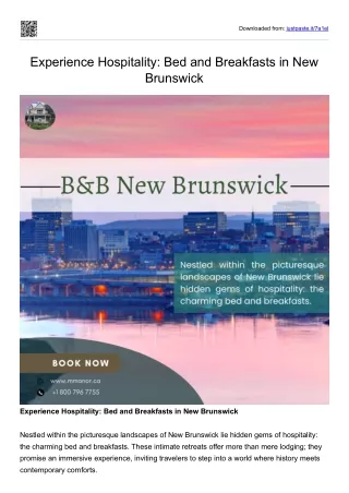 Experience Hospitality: Bed and Breakfasts in New Brunswick