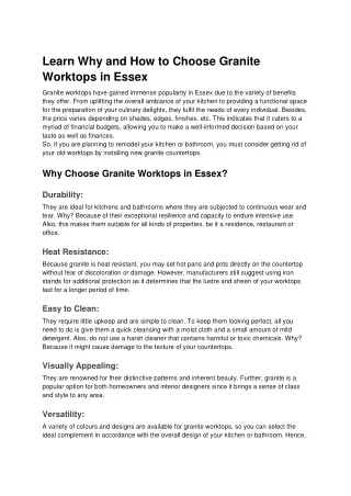 Learn Why and How to Choose Granite Worktops in Essex