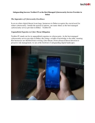 Safeguarding Success Techbot IT as the Best Managed Cybersecurity Service Provider in Dubai
