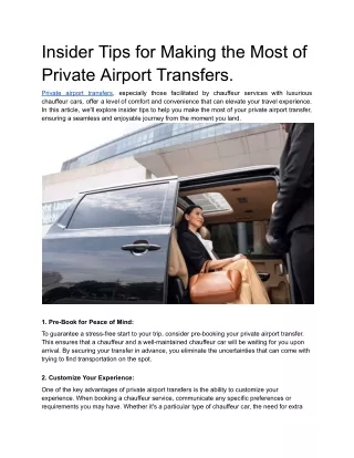 Insider Tips for Making the Most of Private Airport Transfers