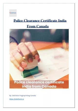 Police Clearance Certificate India from Canada