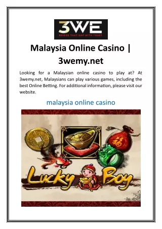 Malaysia Online Casino 3wemy.net