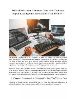 Why a Professional Team that Deals with Computer Repair in Arlington Is Essential for Your Business