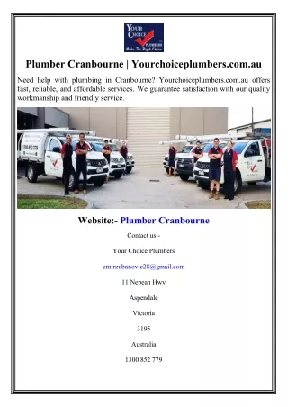 Plumber Cranbourne  Yourchoiceplumbers.com.au