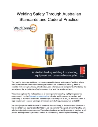 Welding Safety Through Australian Standards and Code of Practice