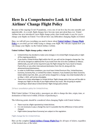 United Airlines Change Flight Policy