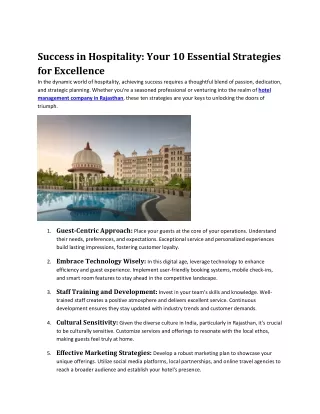 Success in Hospitality hotel management