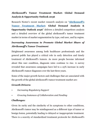Abrikossoff’s Tumor Treatment Market: Global Demand Analysis & Opportunity  2036