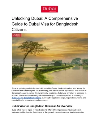 Unlocking Dubai: A Comprehensive Guide to Dubai Visa for Bangladesh Citizens